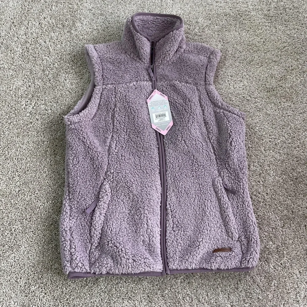 Free Country Vest Womens Small Purple Plush Fleece Faux Fur Full Zip Pockets
